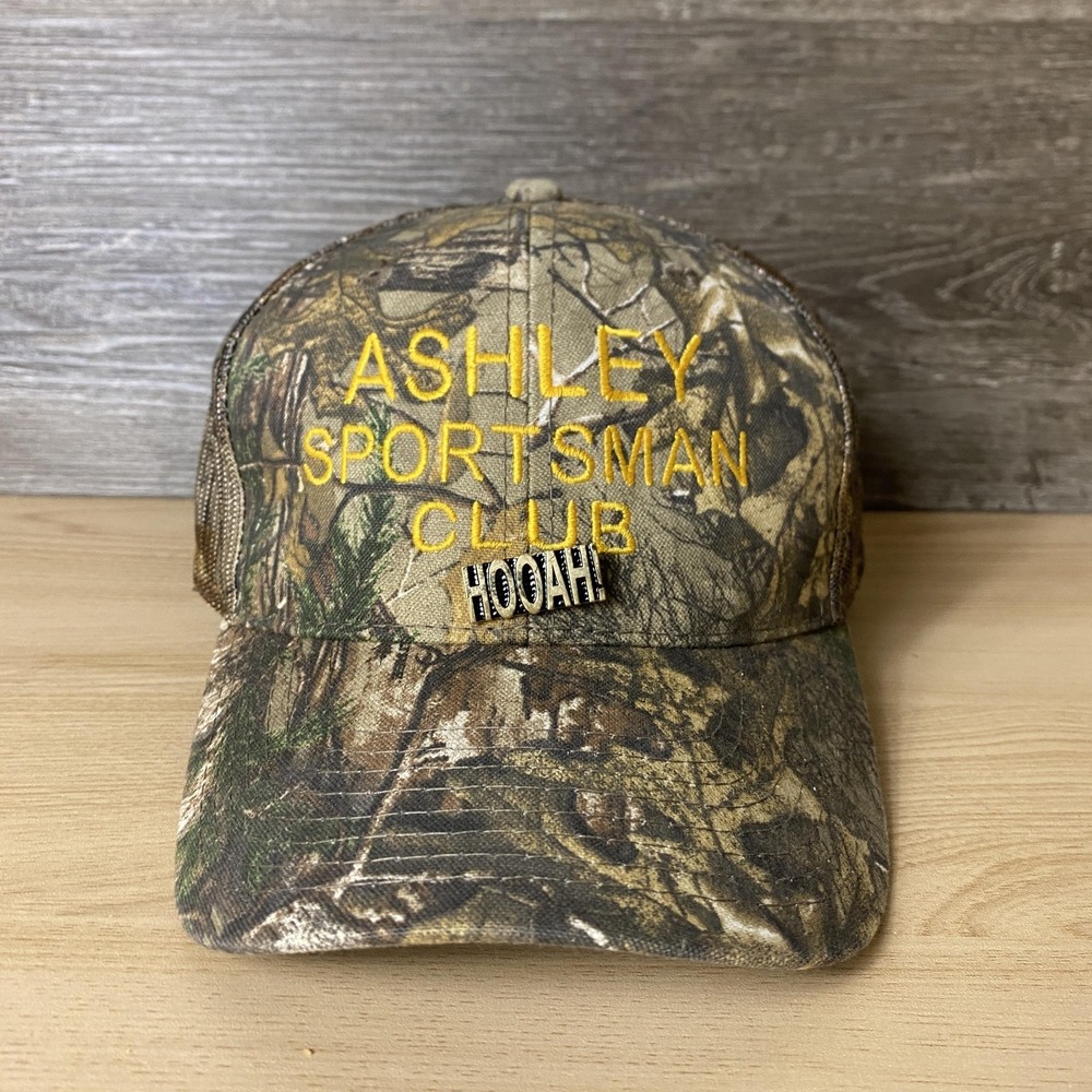 Ashley Sportsman Club Hat Cap Strap Back Camouflage Mesh HOOAH Hunting Mens